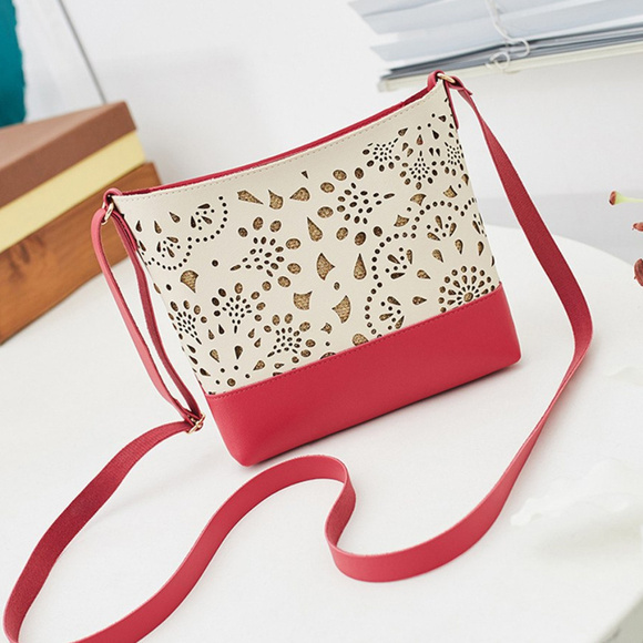 NEW Vegan Leather Red Hollow Cut Out Shoulder Bag - Picture 4 of 10